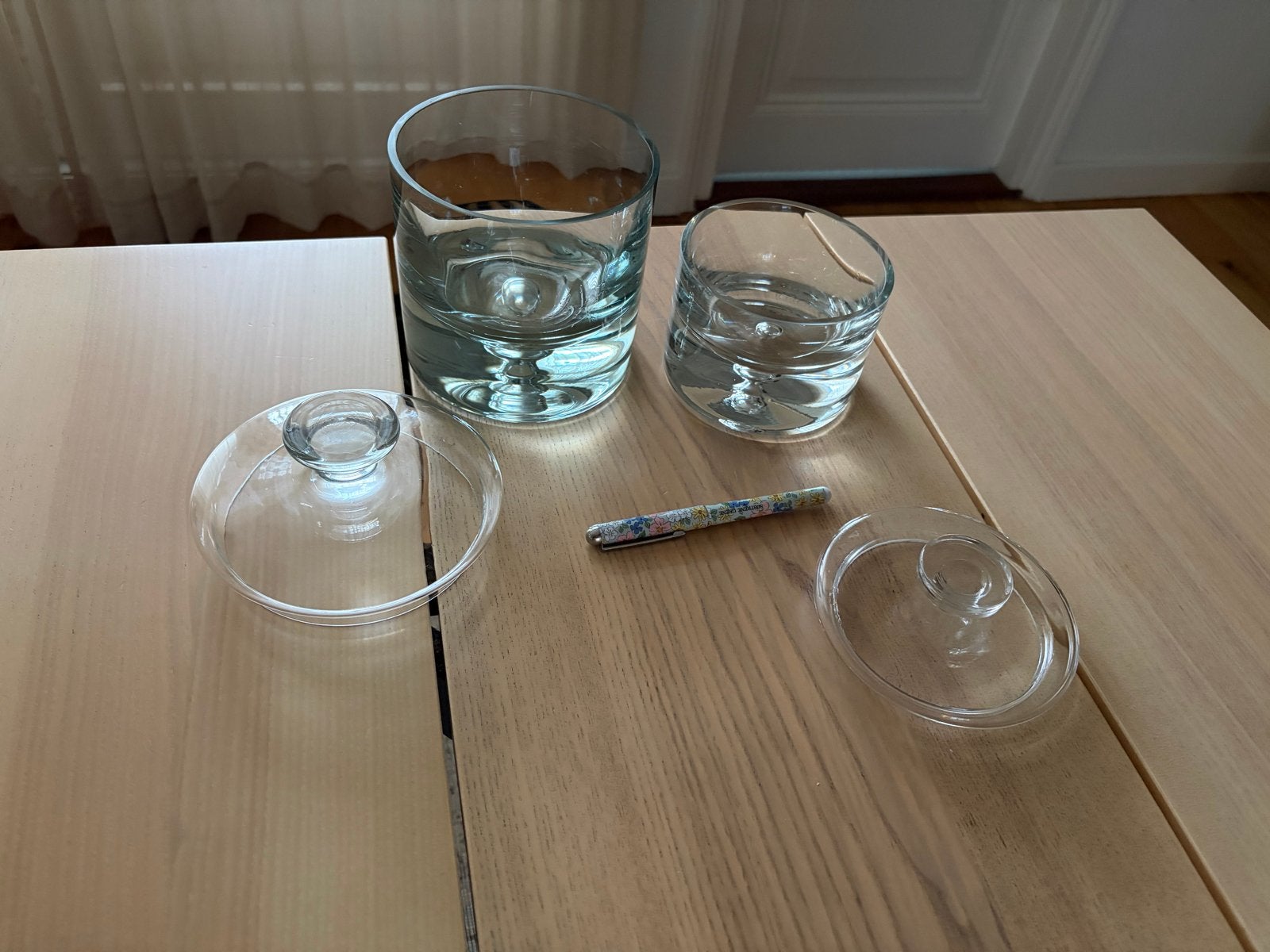 Set van 2 glazen potten met deksel, Antiek en Kunst, Antiek | Glas en Kristal, Ophalen