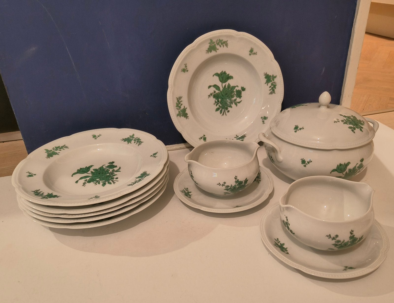 Heinrich Selb Bavaria servies met groen bloemmotief, Overige merken, Klassiek, Ophalen of Verzenden, Porselein