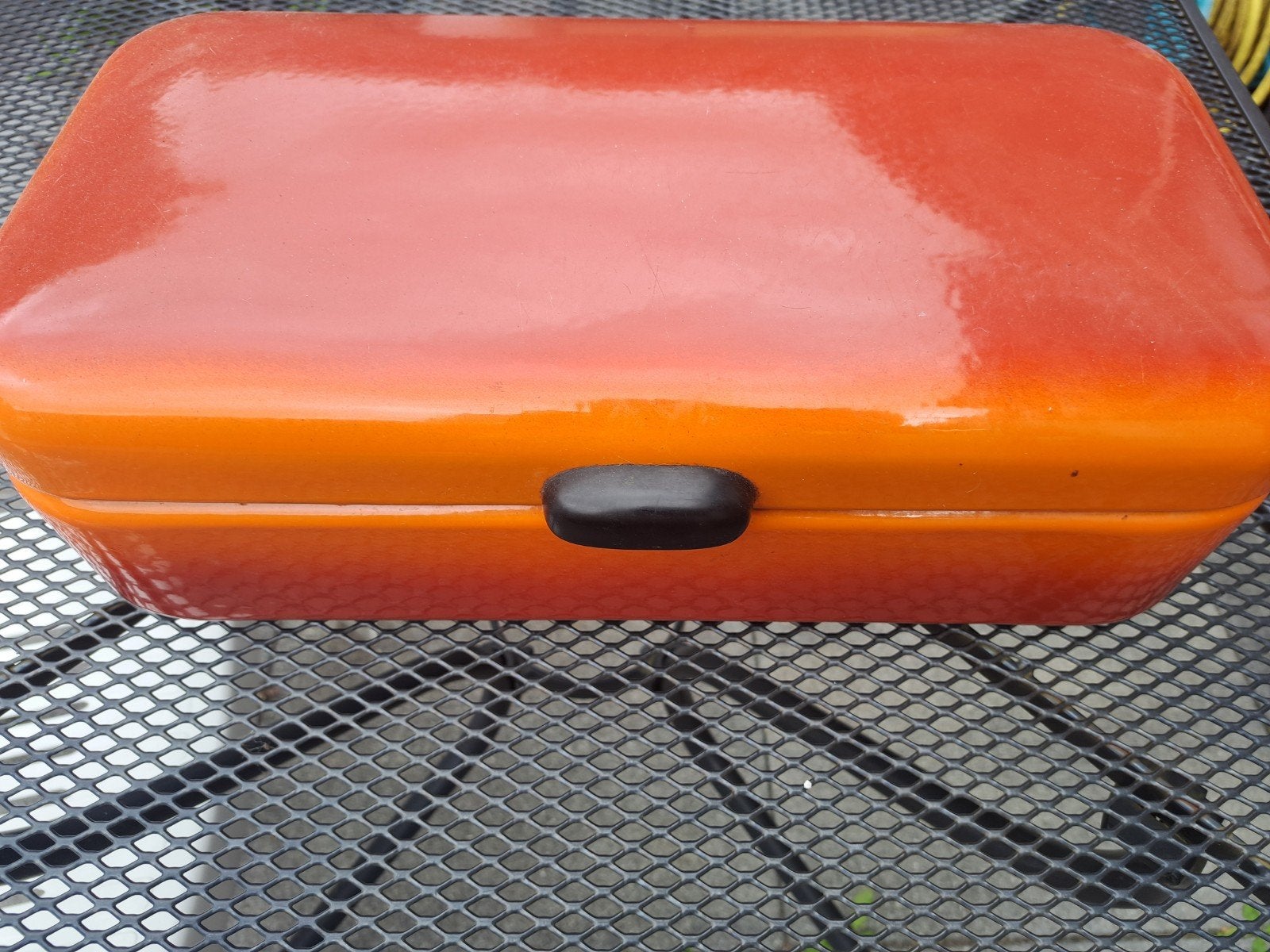 vintage broodtrommel  emaille oranje, Ophalen