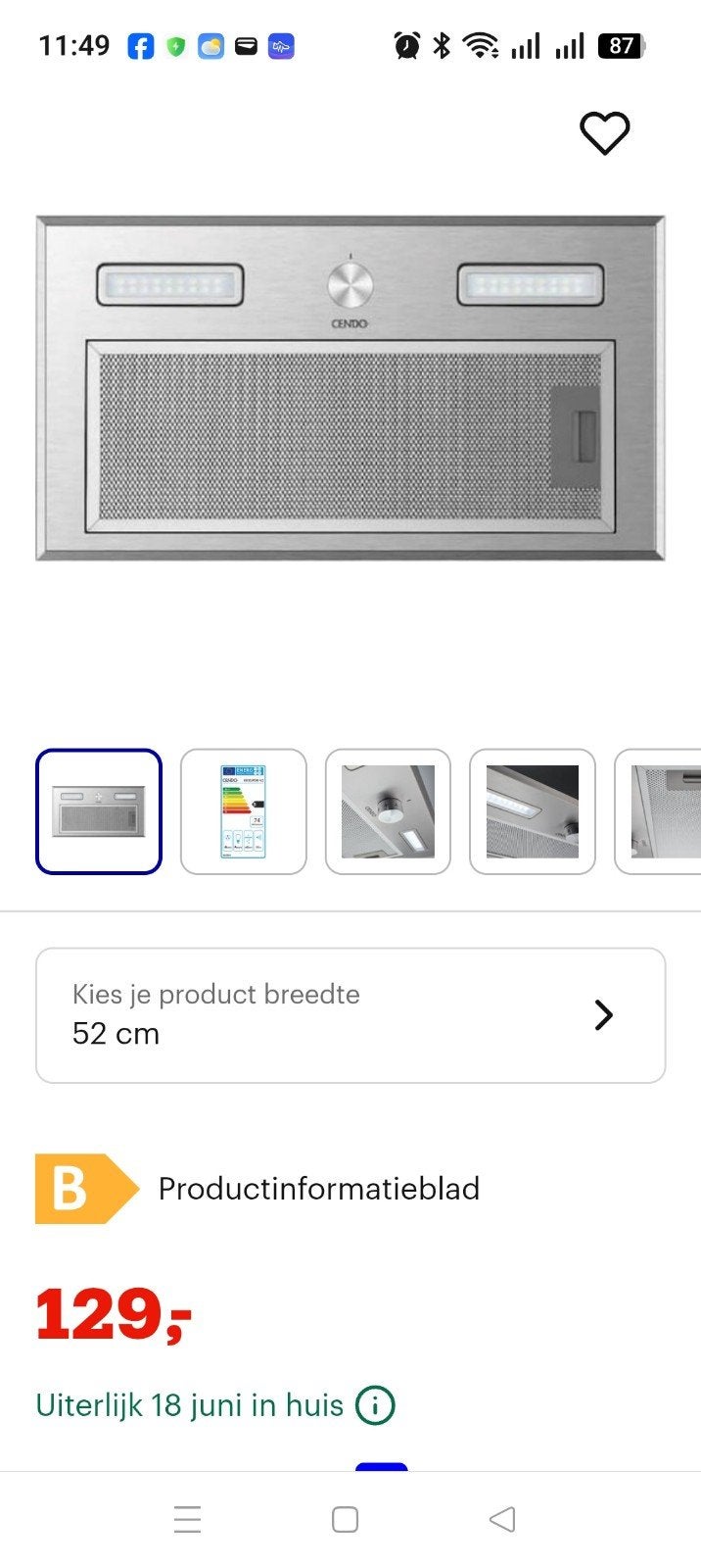 CENDO KR31IPDR-VD Inbouw Afzuigkap - 52 cm breed, Onderbouw afzuigkap, Nieuw, Ophalen of Verzenden, Recirculatie