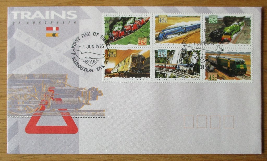 Australië, FDC Treinen, 1993, Ophalen of Verzenden, Gestempeld, Treinen