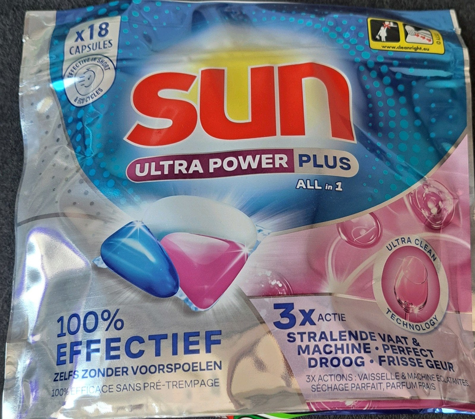 Sun Ultra Power Plus All in 1 Vaatwastabletten - 18 capsules, Ophalen, Nieuw