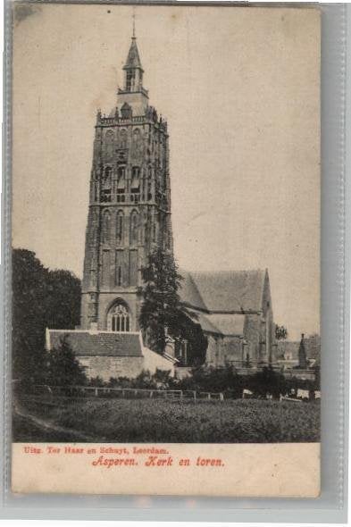 Asperen Kerk en Toren st 1907, Ophalen of Verzenden, Voor 1920, Gelopen, Zuid-Holland