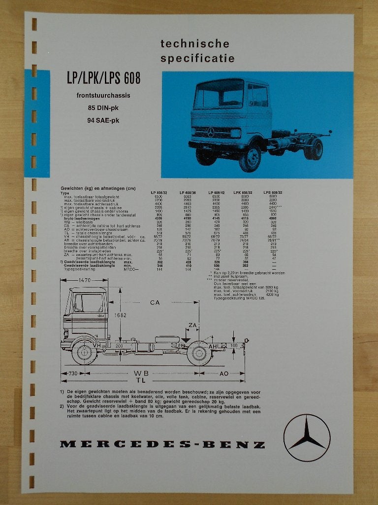Mercedes LP LPK LPS 608 Technische Specificatie folder 1973, Zo goed als nieuw, Mercedes-Benz, Mercedes, Ophalen of Verzenden