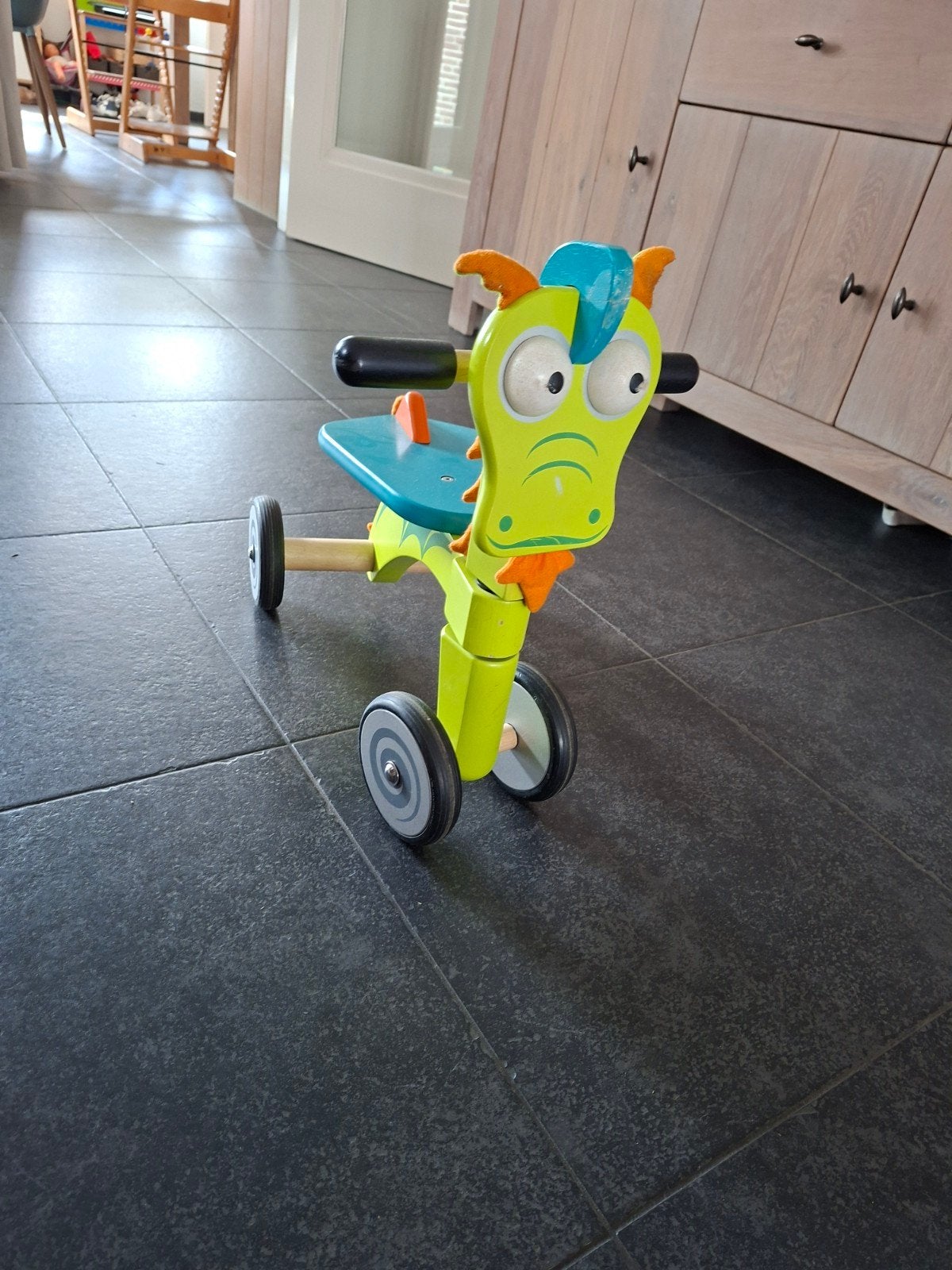 Loopfiets houten draak - Groen/Blauw