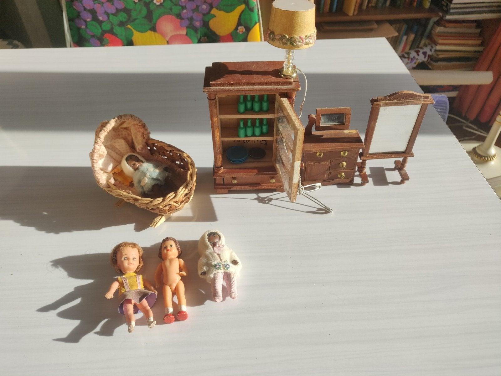 Vintage Poppenhuis Meubels en Poppen Set, Ophalen of Verzenden, Gebruikt