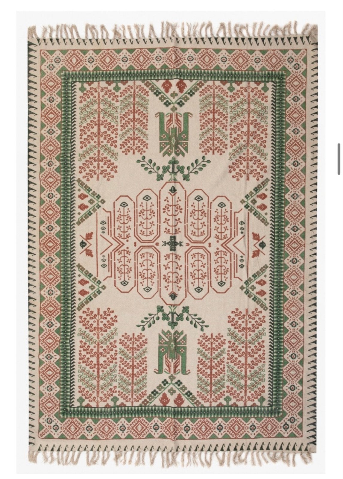 Vintage Vloerkleed met Patroon - Beige, Groen, Rood 300x160, Huis en Inrichting, Stoffering | Tapijten en Kleden, Gebruikt, 150 tot 200 cm