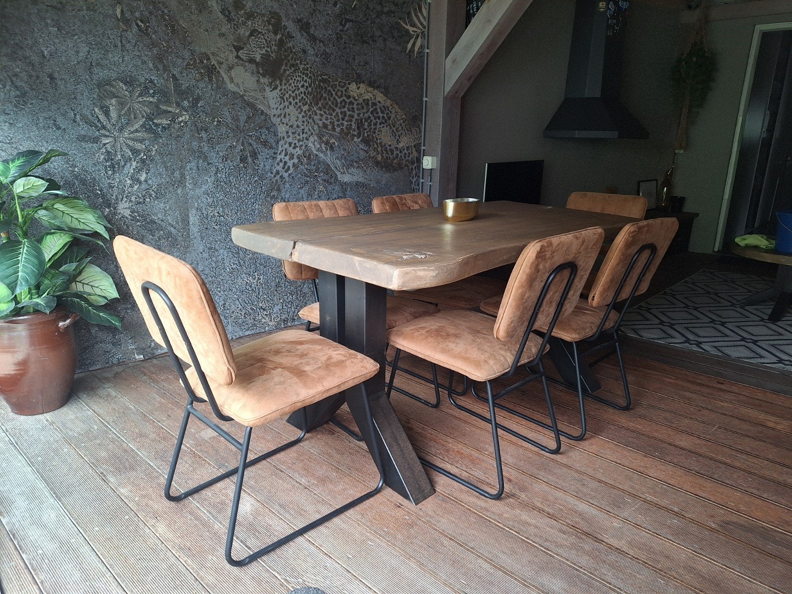 Boomstamtafel met 6 stoelen, Ophalen