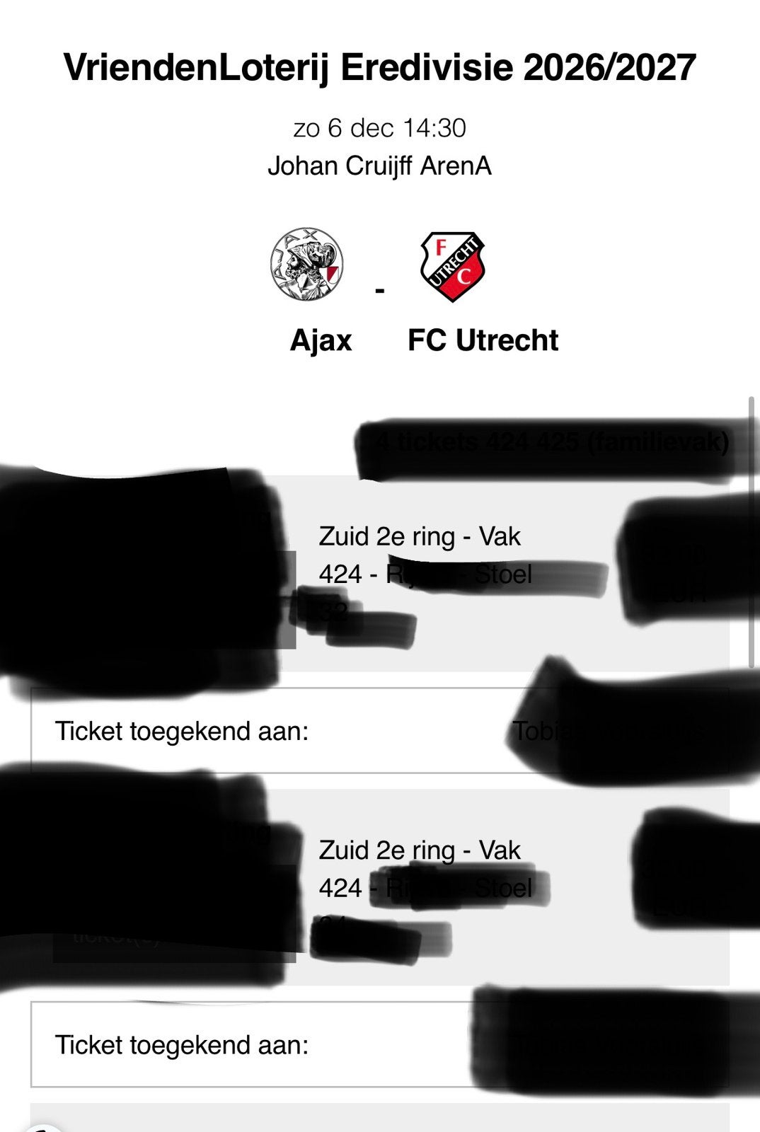 Ajax Utrecht 2 kaarten naast elkaar, Losse kaart, Twee personen, December