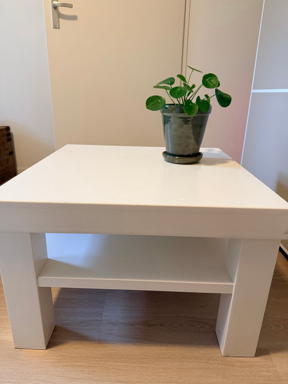 Witte salontafel met opbergruimte, Ophalen, Gebruikt, 100 tot 150 cm, Vierkant