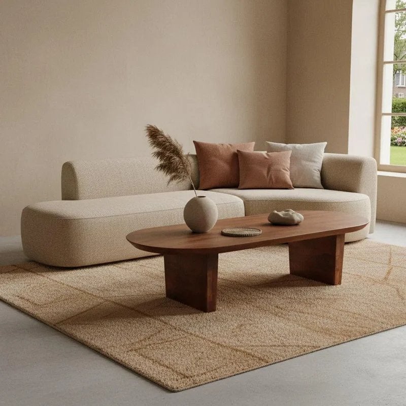 Bullnose Salontafel Bruin - Ovaal Design, Huis en Inrichting, Tafels | Salontafels, 100 tot 150 cm, Zo goed als nieuw, Ovaal, Overige houtsoorten