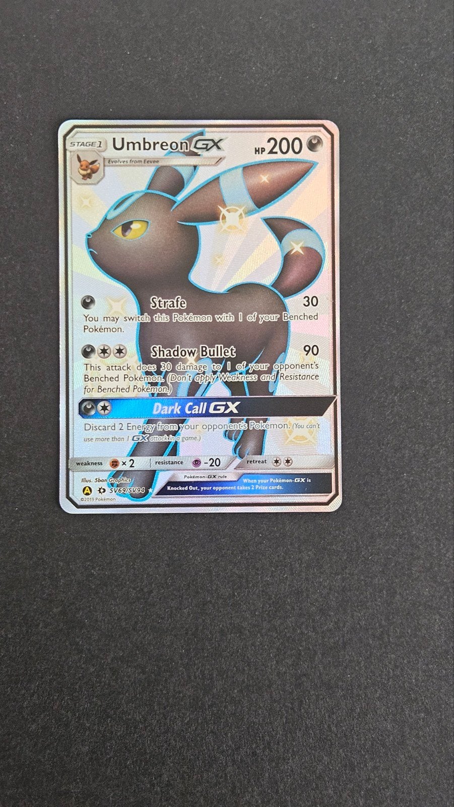Umbreon GX Shiny SV69/SV94, Hobby en Vrije tijd, Verzamelkaartspellen | Pokémon, Ophalen of Verzenden, Zo goed als nieuw, Losse kaart