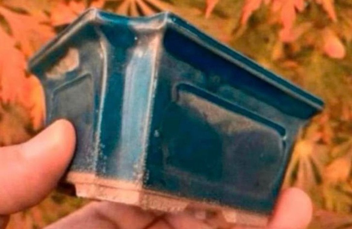 Bonsai schaal blauw geglazuurd gemerkt aardewerk 11,2x9,2x5, Ophalen of Verzenden, Zo goed als nieuw, Aardewerk, Rechthoekig