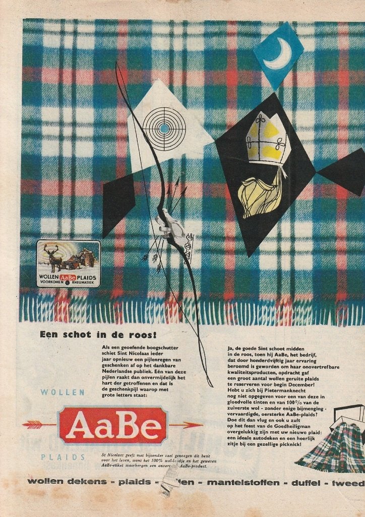 retro reclame 1958 AaBe wollen ruiten Sinterklaas deken, Verzamelen, Verzenden, Overige typen