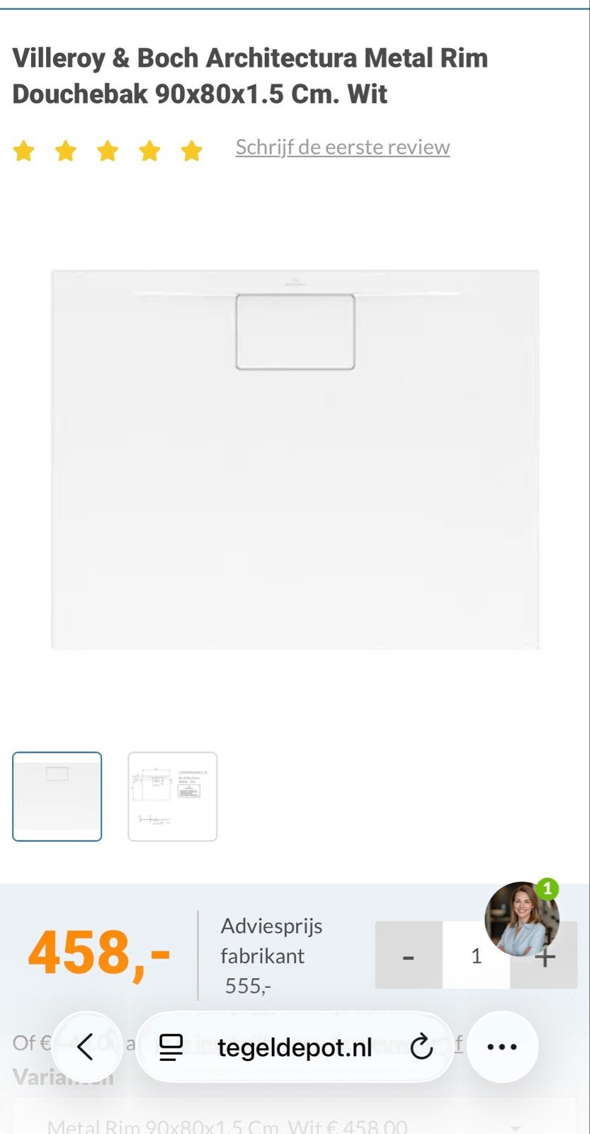 Villeroy & Boch Architectura Douchebak 90x80x1.5 Cm Wit, Ophalen, Nieuw, Douche