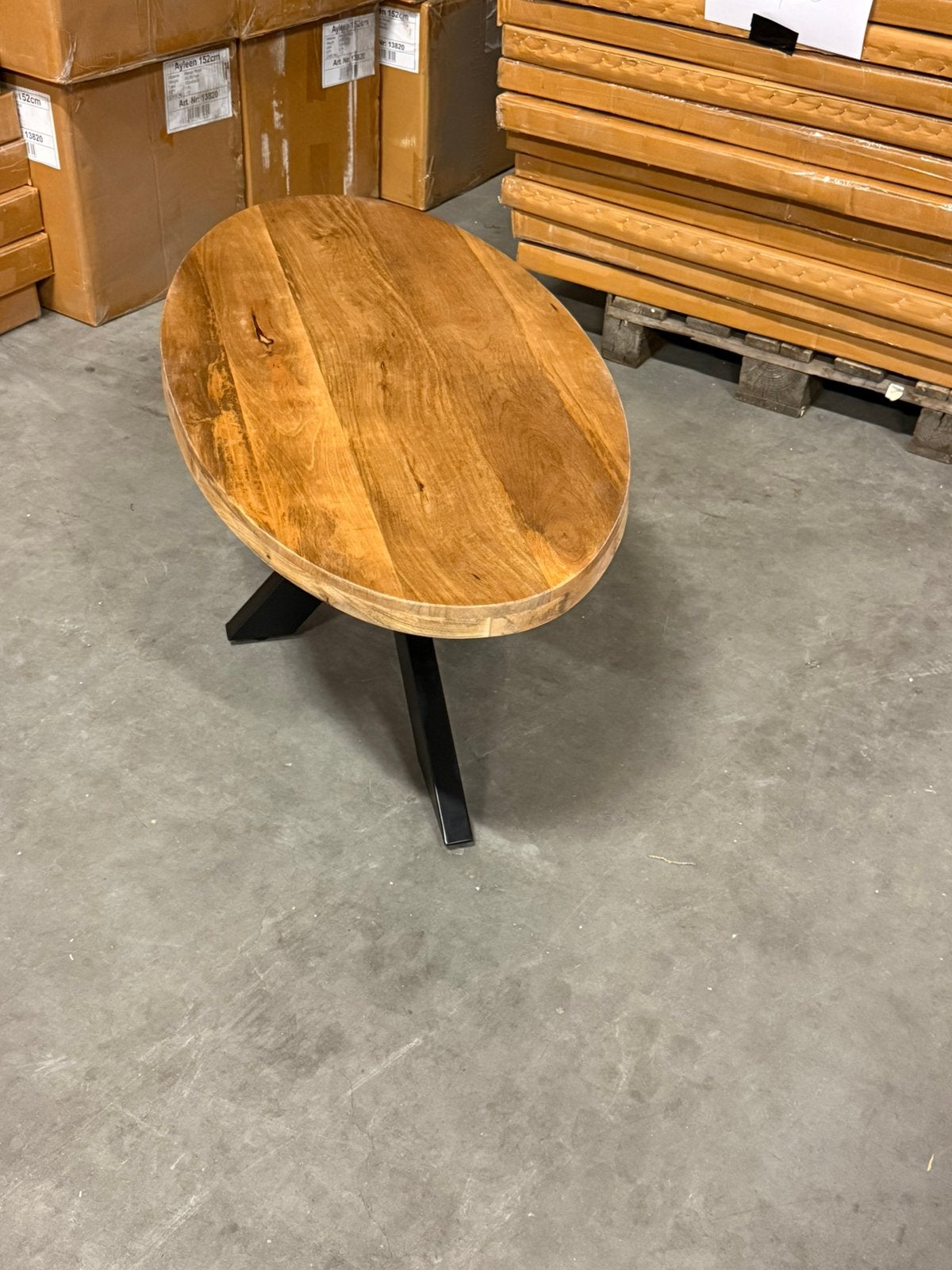 Ovale mango houten salon tafel nieuw, Ophalen, 100 tot 150 cm, Nieuw, 50 tot 100 cm