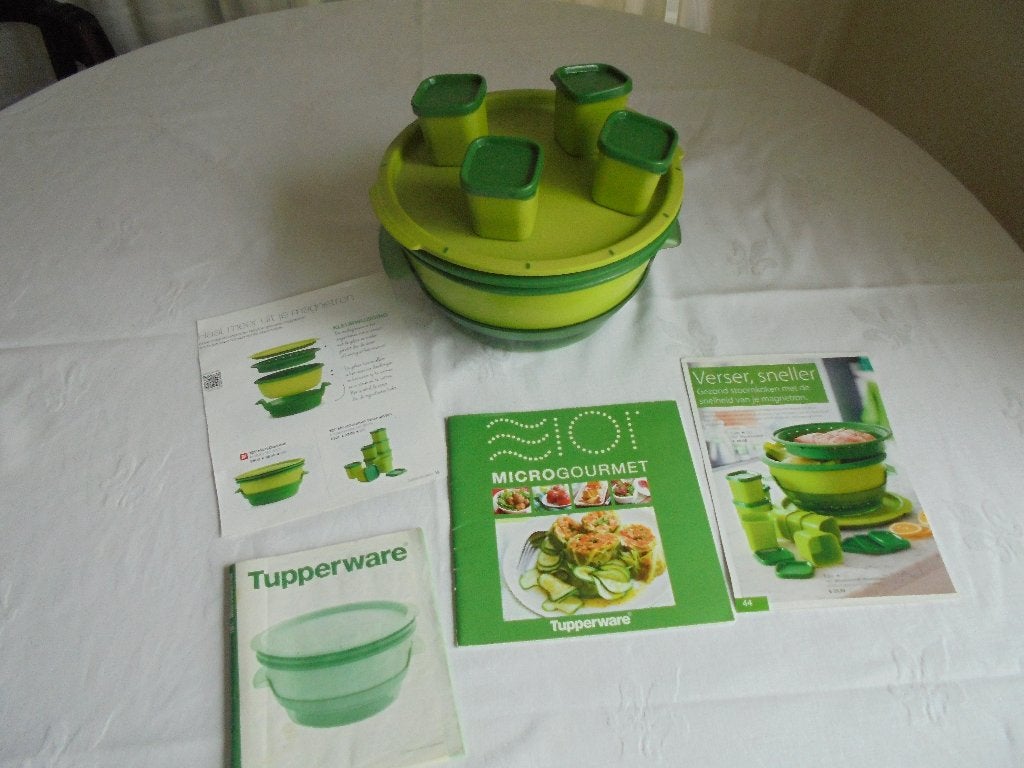 tupperware microGourmet met 4 potjes, Ophalen of Verzenden, Zo goed als nieuw, Groen, Overige typen