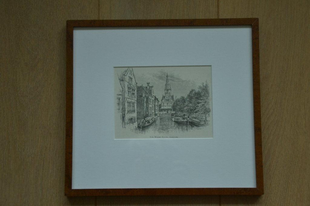 Gravure Waag Alkmaar Mooi ingelijst, Antiek en Kunst, 26 cm, Ingelijst, 1800 - 1899, Ophalen of Verzenden