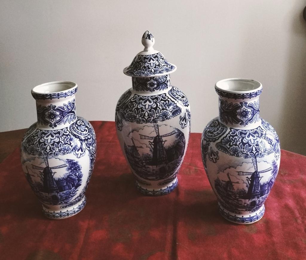 3 delig kaststel decor windmolens TDelftsbleau, Antiek en Kunst, Ophalen of Verzenden