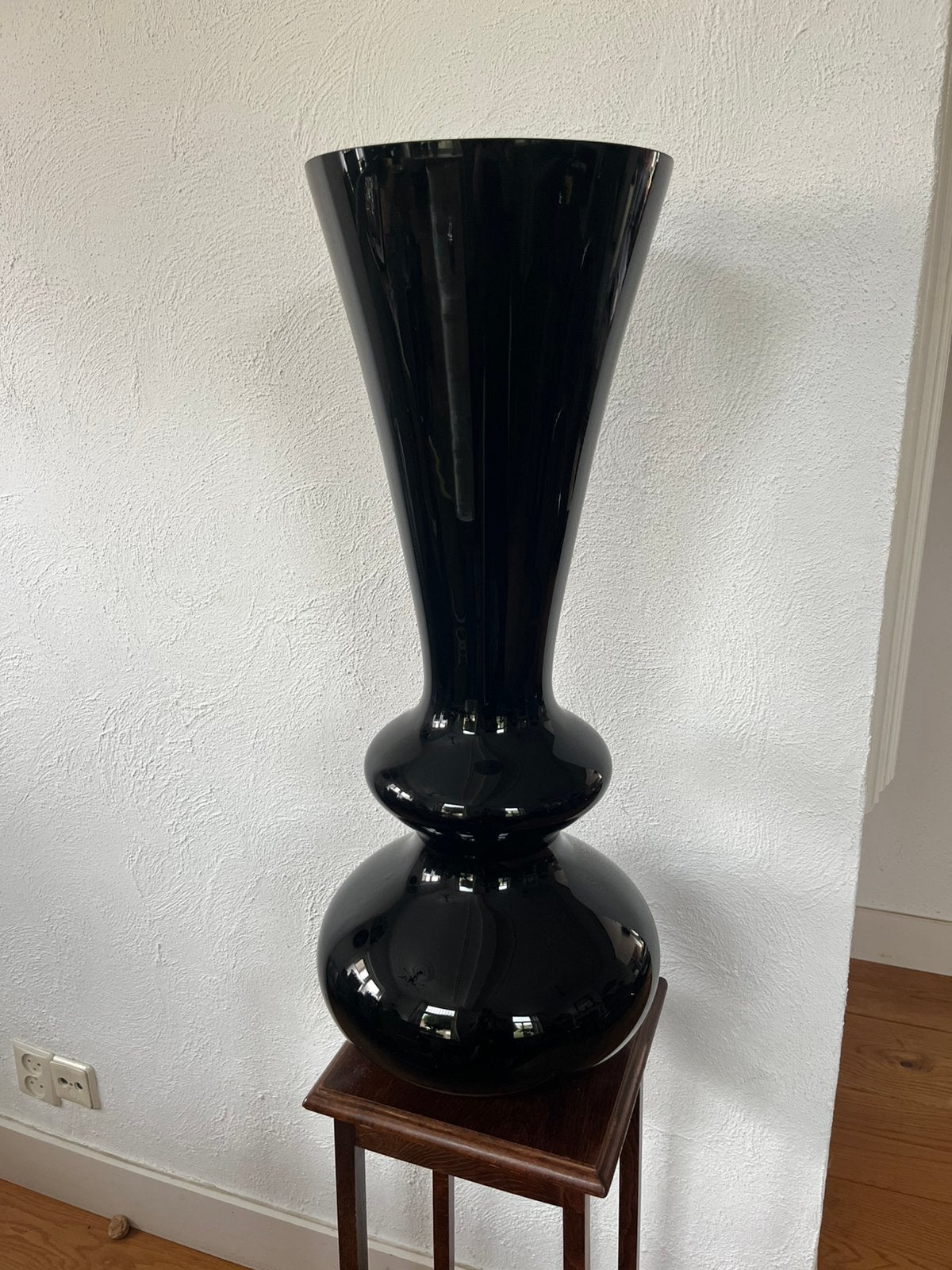 Grote 70 cm glazen space age design zwarte vaas 70x30 cm, Ophalen, 50 tot 75 cm, Zwart, Glas