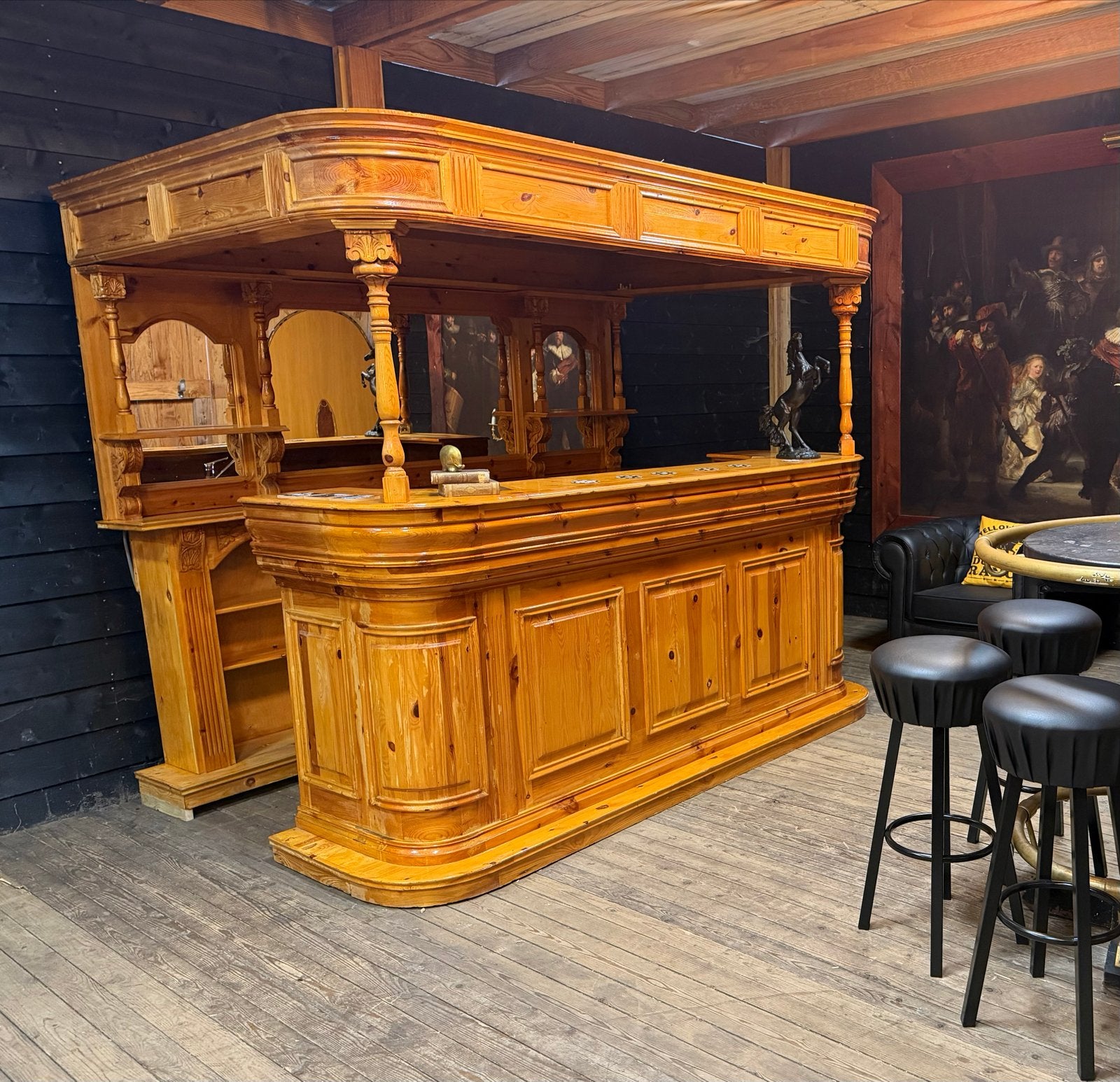 Grote houten hemelbar – western saloon huisbar 260 cm, Ophalen, Gebruikt, Info@chesterfieldjunkie.nl, Chesterfield junkie