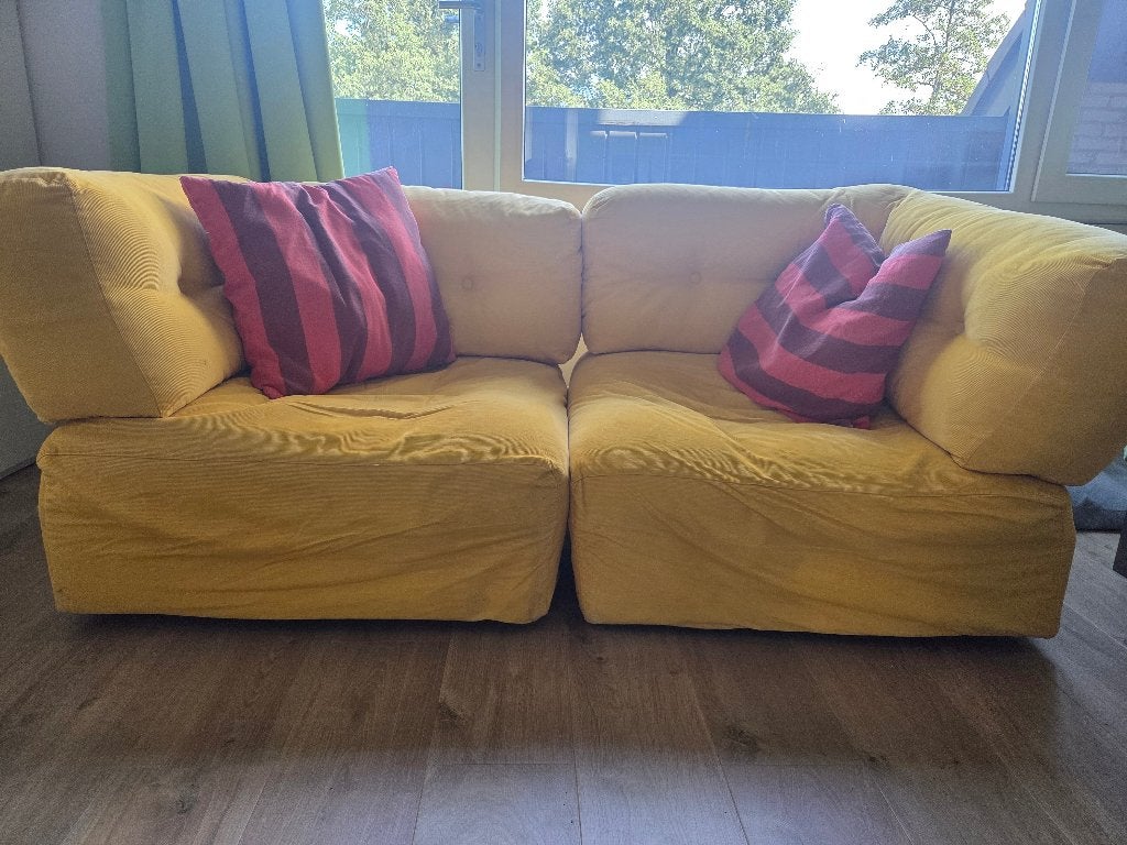 Leuke gele IKEA bank of 2 fauteuils – vintage look, Ophalen, Gebruikt, 150 tot 200 cm, Tweepersoons