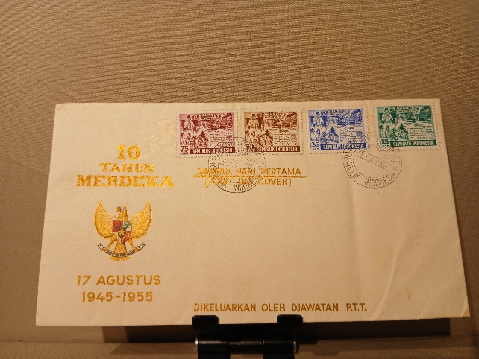 Indonesië 10 Jaar Merdeka Eerste Dag Cover 1955, Postzegels en Munten, Postzegels | Eerstedagenveloppen, Ophalen of Verzenden