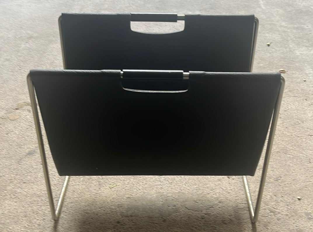 Retro Zwart leren kranten/lecteur bak, Ophalen, Gebruikt