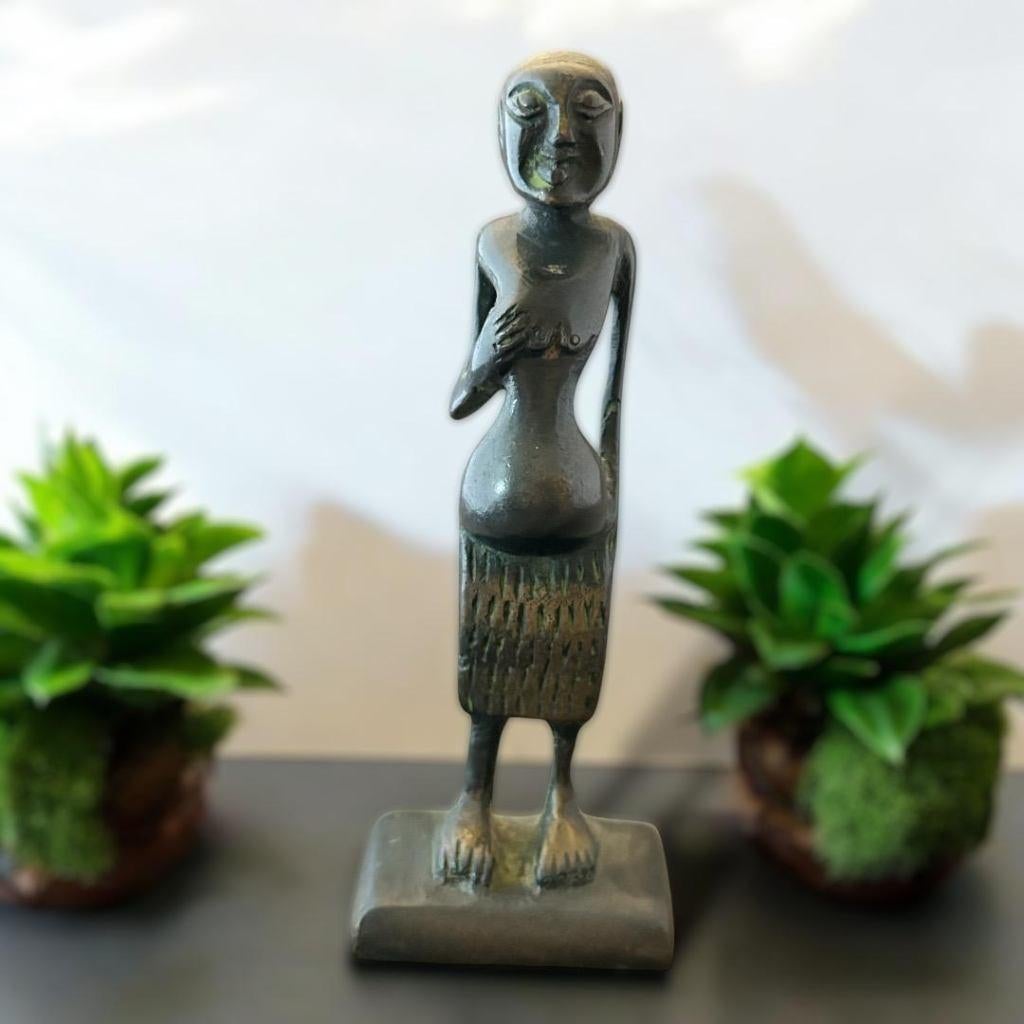 Afrikaanse Tribale Benin Abstracte Man Bronzen Sculptuur., Ophalen of Verzenden