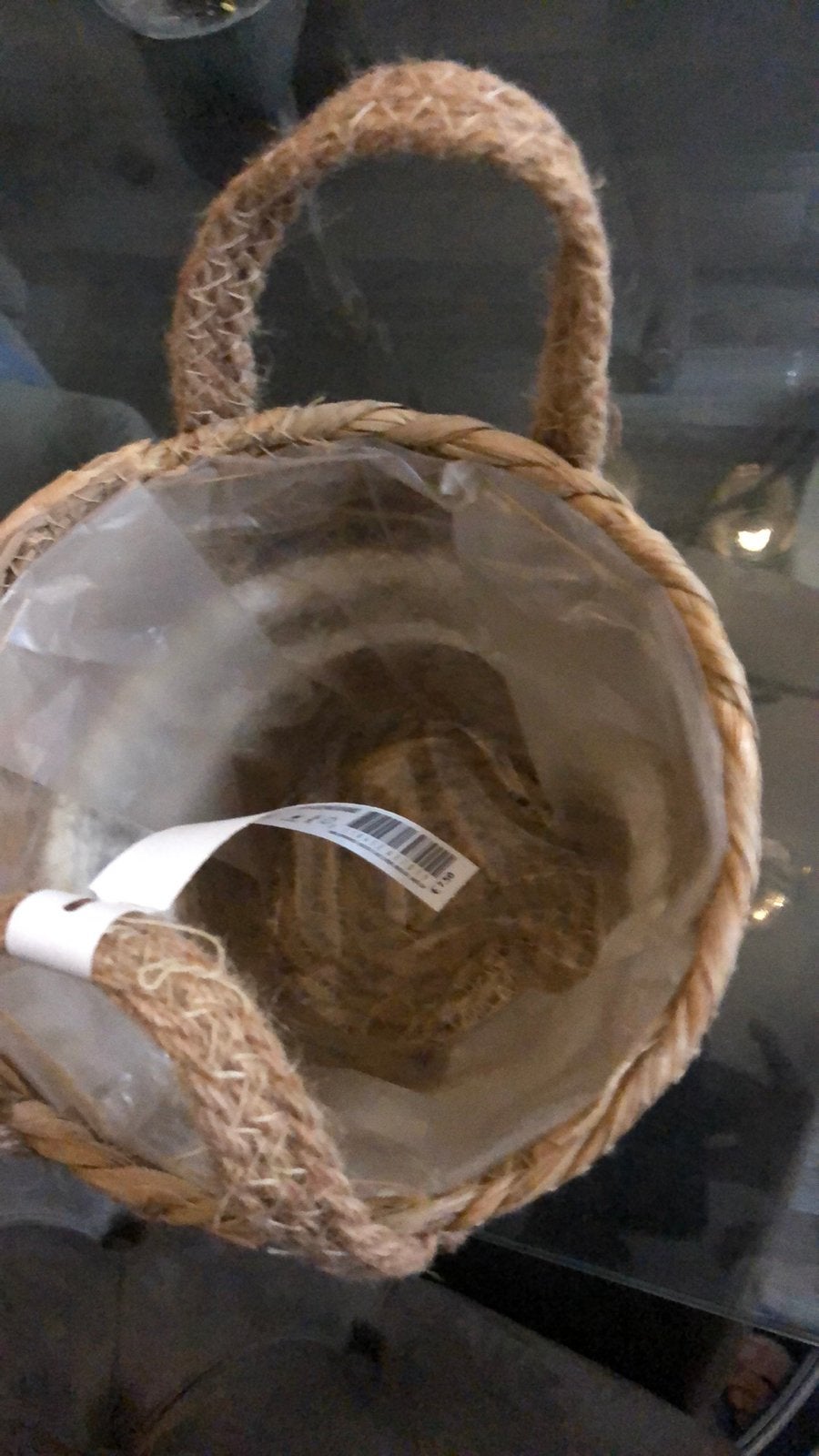 Decoratieve mand van riet met handvatten, Gevlochten, Mand, Rond, Nieuw