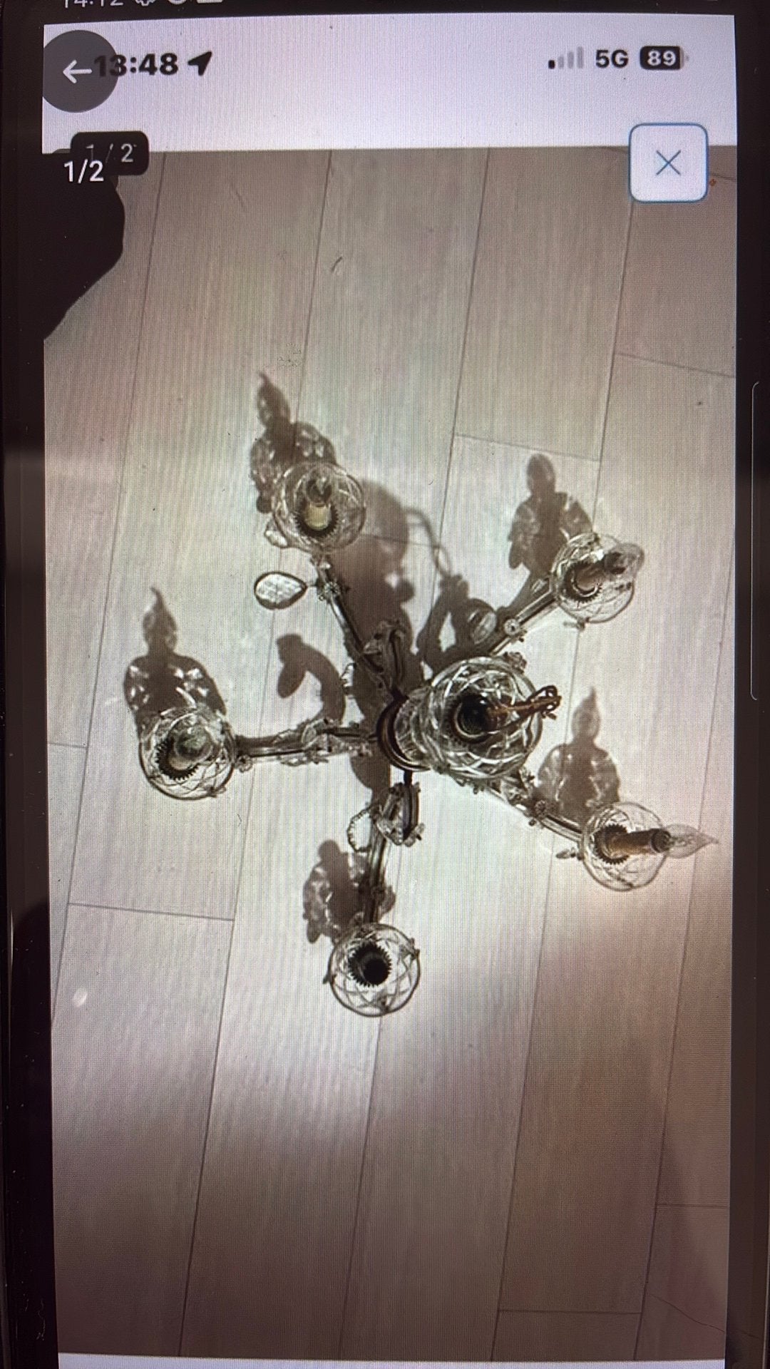 Kroonluchter cristal 5-armen izgs doorsnede55cm,hoogte49cm, Ophalen of Verzenden, Zo goed als nieuw