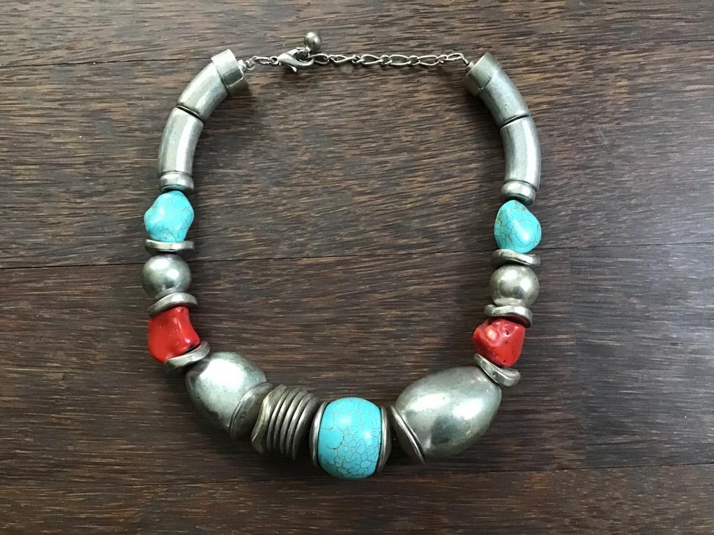 Zware etnische halsketting, Ophalen of Verzenden, Zo goed als nieuw, Zilver, Overige materialen