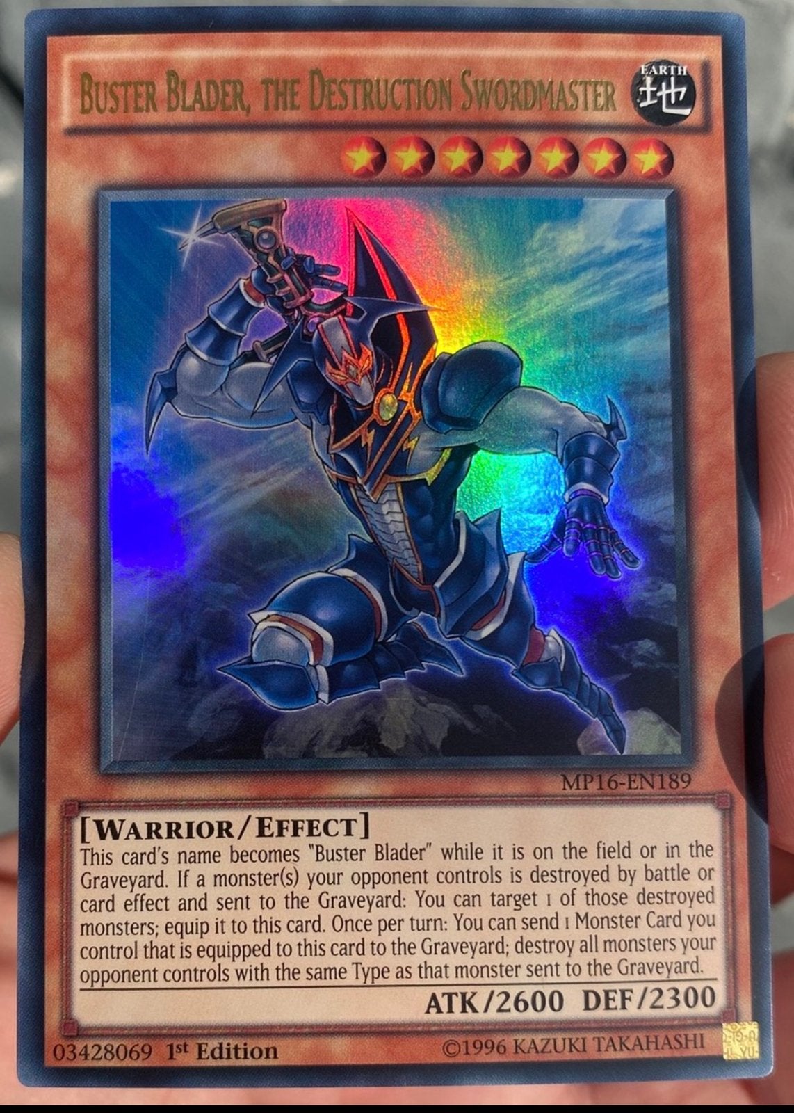 Yu-Gi-Oh! Buster Blader, the Destruction Swordmaster MP16 !, Ophalen of Verzenden, Zo goed als nieuw, Losse kaart, Foil