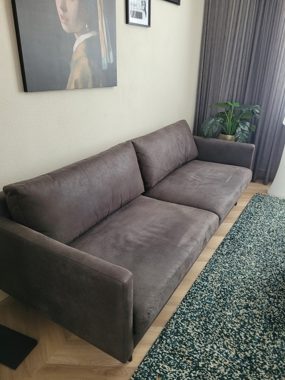 3zits bank van leer. 222 cm lang en 40 cm zithoogte, Ophalen, Zo goed als nieuw, Leer