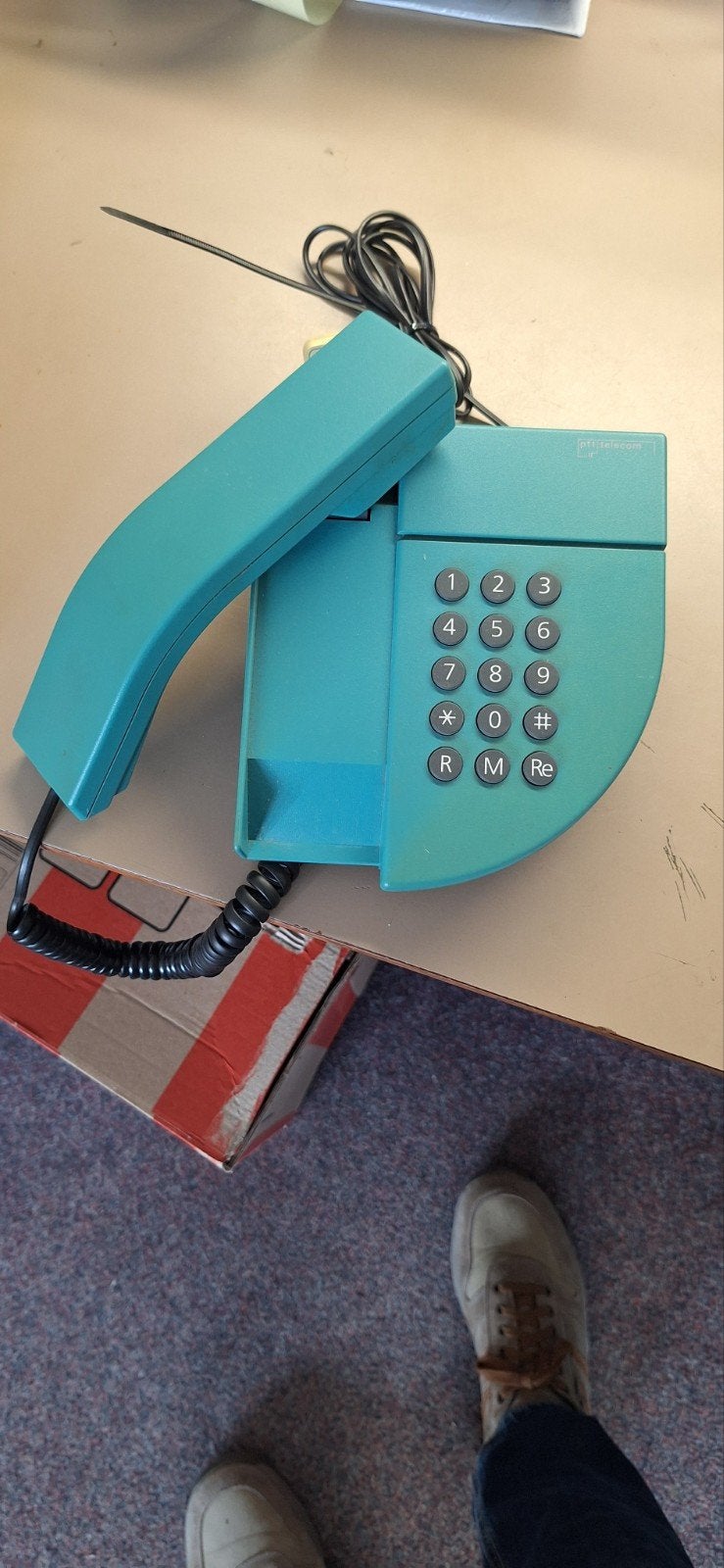 Vintage PTT Vaste Telefoon - Turquoise Druktoetstelefoon, Gebruikt, Onbekend, Ophalen of Verzenden, Onbekend