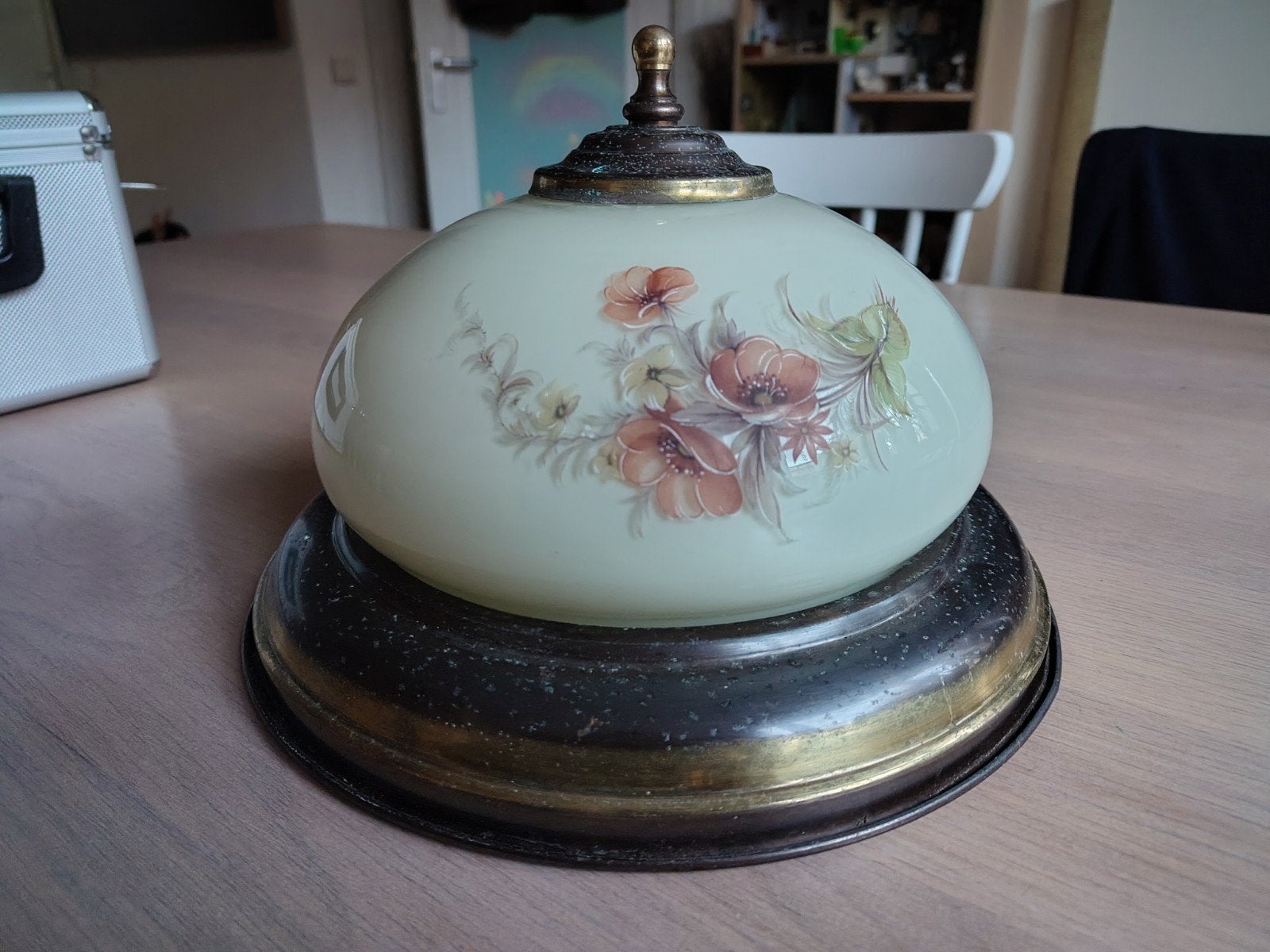 Vintage klassieke plafondlamp/plafonniere met bloemmotief, Gebruikt, Vintage, Ophalen of Verzenden, Plafondlamp