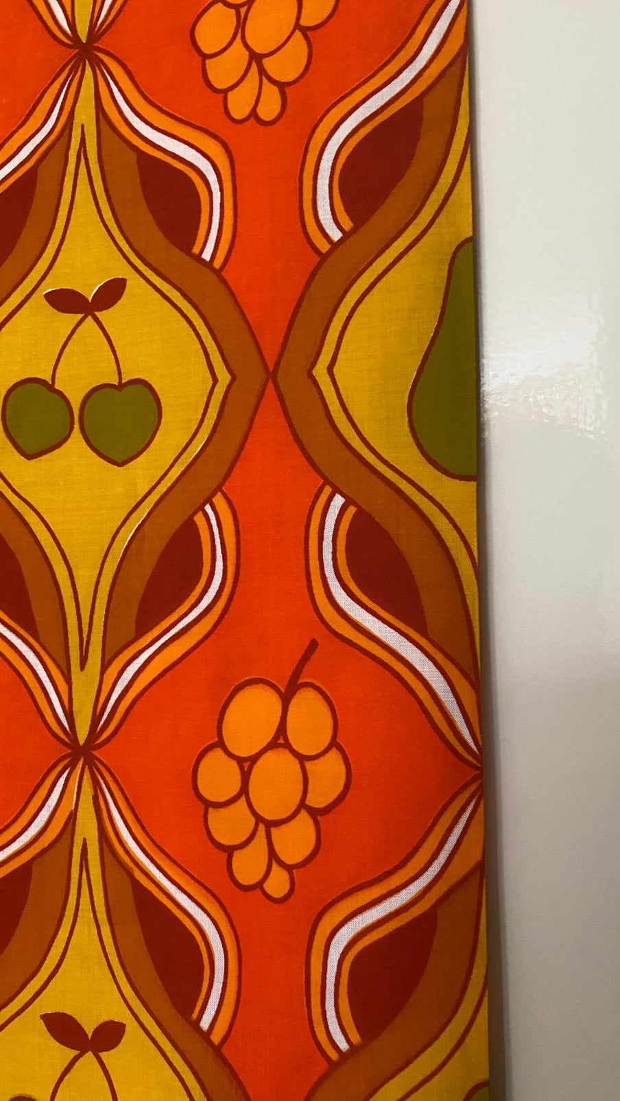 Retro stof vintage stof origineel appels en peren oranje, 120 cm of meer, Ophalen of Verzenden, Katoen, Nieuw