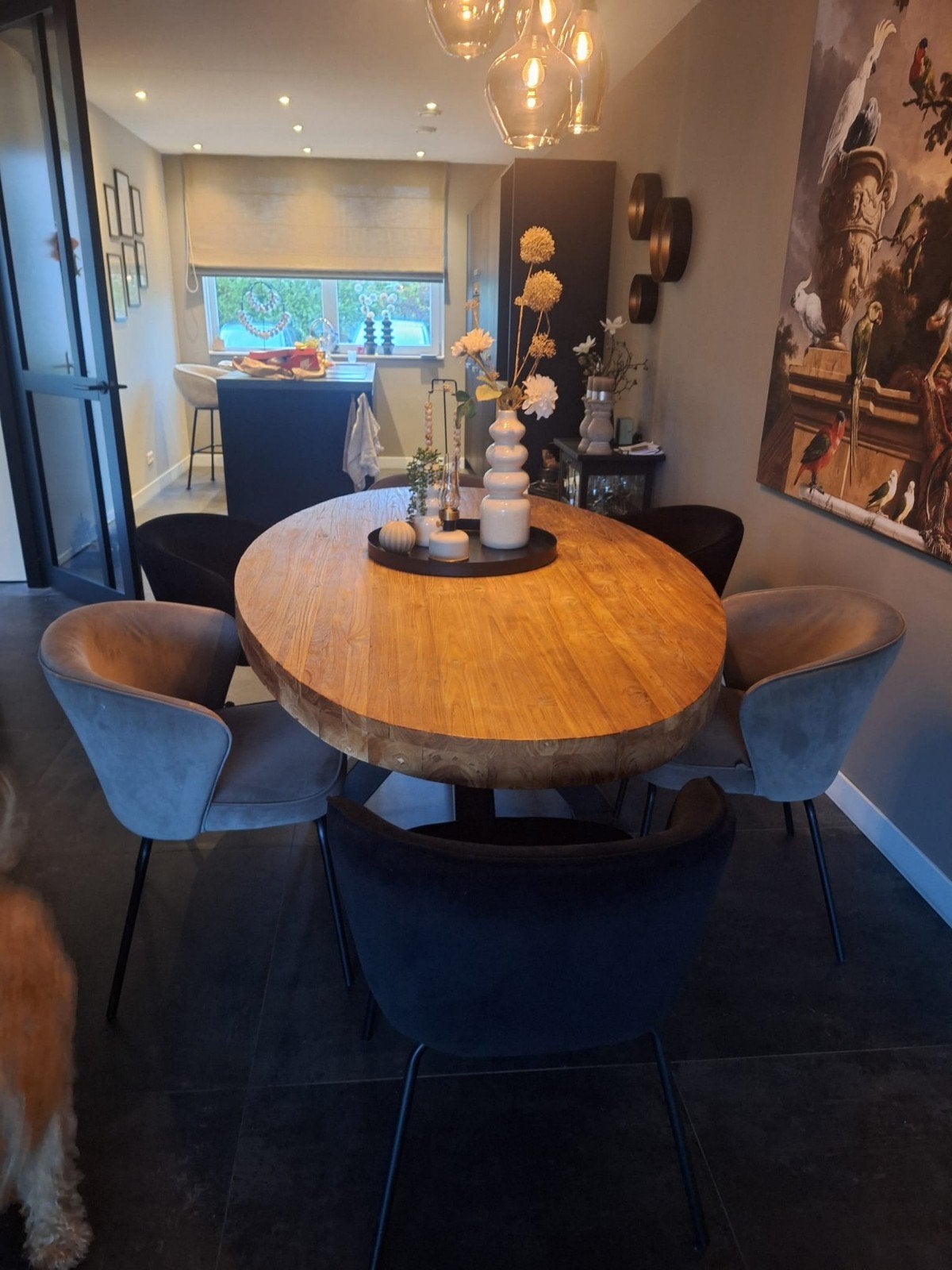 6 eetkamerstoelen: 3x taupe en 3x zwart, Huis en Inrichting, Zwart, Ophalen of Verzenden, Zo goed als nieuw, Metaal