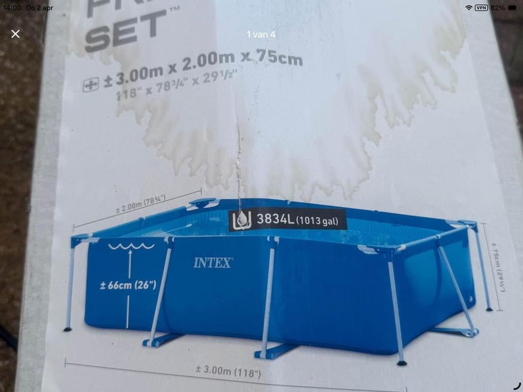 Intex Frame Zwembad 3.00m x 2.00m x 0.75m met pomp, Ophalen, Gebruikt, Opzetzwembad, 200 tot 400 cm