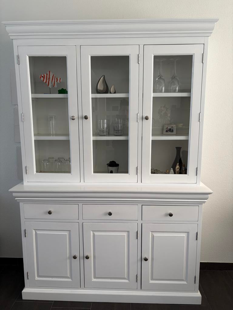 Massieve witte buffetkast - 2 delen - landelijk, Ophalen, Gebruikt, 100 tot 150 cm, 200 cm of meer