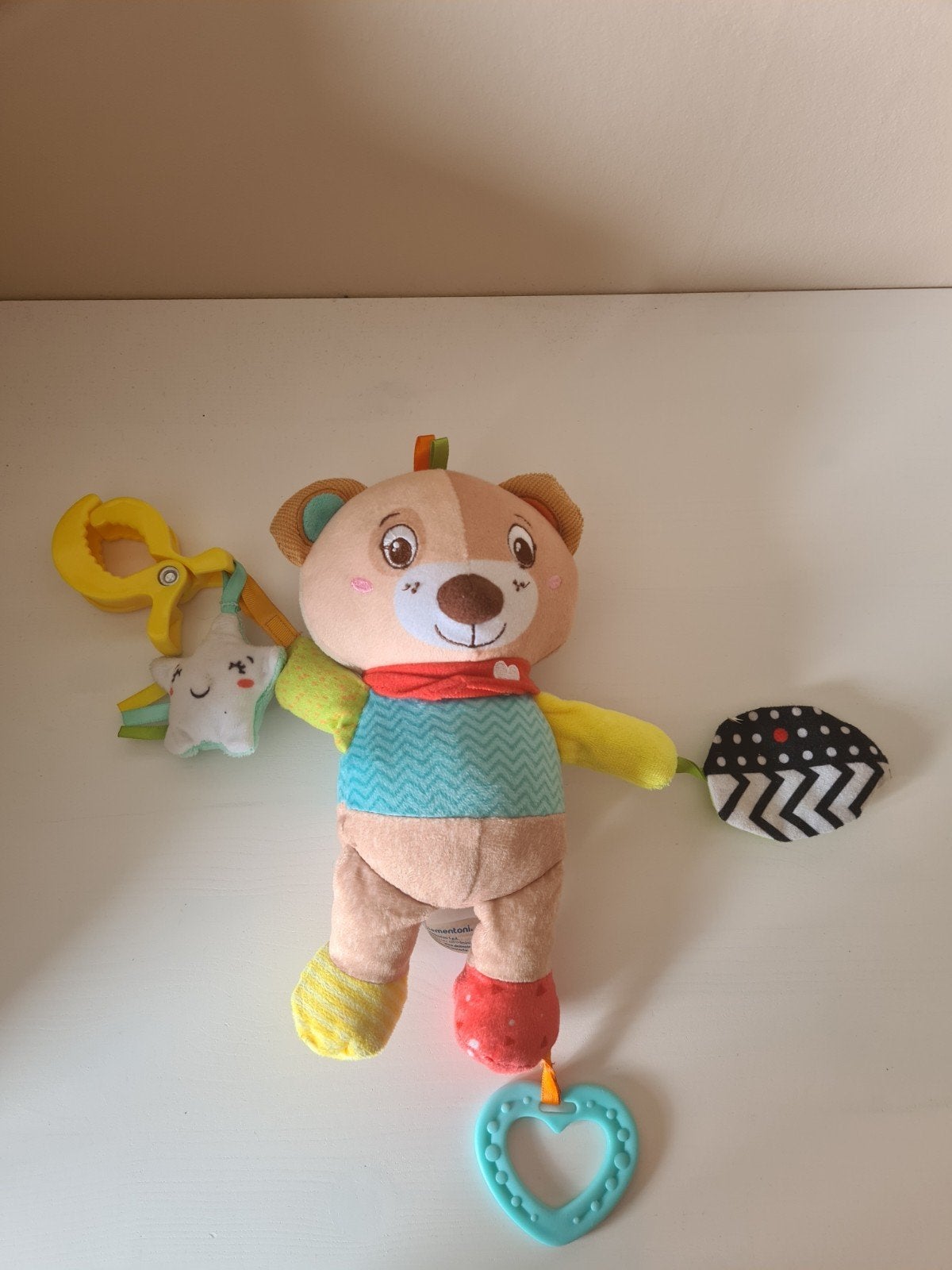 Leuke kinderwagen speelgoed beer met rammelaar en bijtring, Ophalen of Verzenden, Zo goed als nieuw, Overige typen, Met geluid