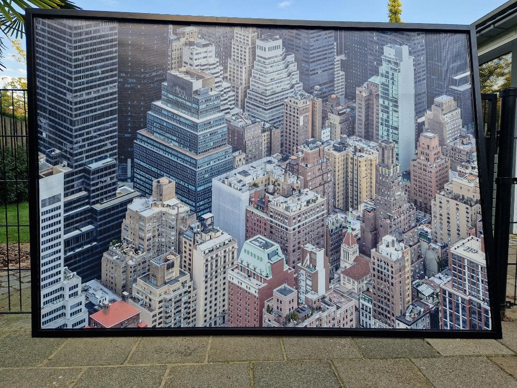 Grote kleuren poster van New York op canvas en zwarte lijst, Ophalen, Zo goed als nieuw, 125 cm of meer, Print