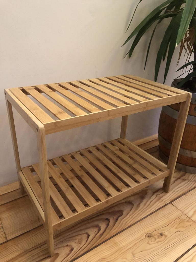 Houten bankje van Bamboe - Badkamer - Opbergrek, Ophalen, 50 tot 100 cm, Zo goed als nieuw, Minder dan 100 cm