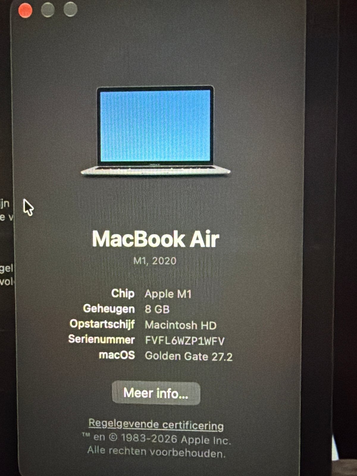 MacBook Air M1 2020 - 8GB RAM - 97% batterij conditie, Ophalen, Qwerty, 8 GB, 13 inch