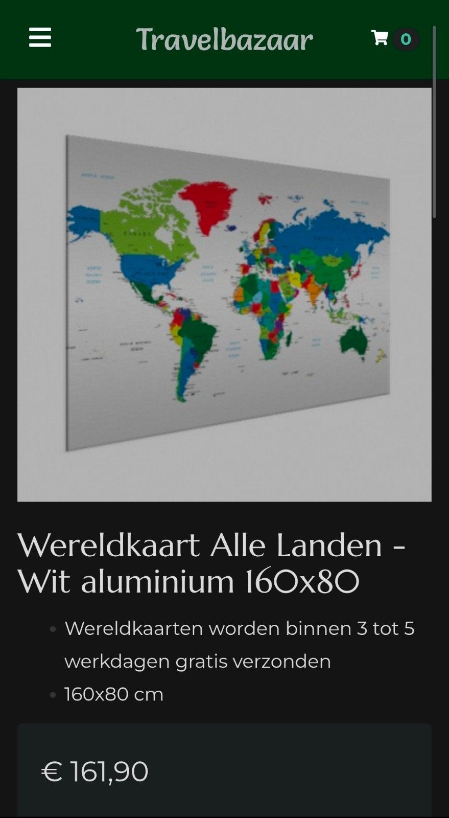 Wereldkaart Alle Landen - Wit aluminium 160x80, Huis en Inrichting, Metaal, Gebruikt, Meerkleurig, Ophalen of Verzenden