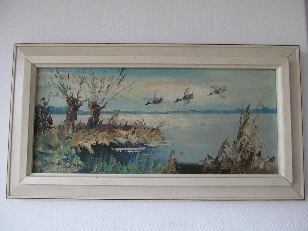 Schilderij polder/plasgezicht door J. v.d. Broek, Antiek en Kunst, Kunst | Schilderijen | Klassiek, Ophalen