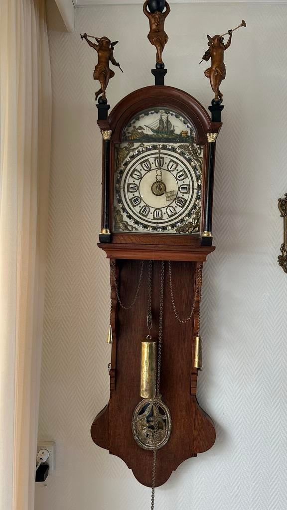 Antieke staartklok met houten poppen, circa 1860, Ophalen of Verzenden