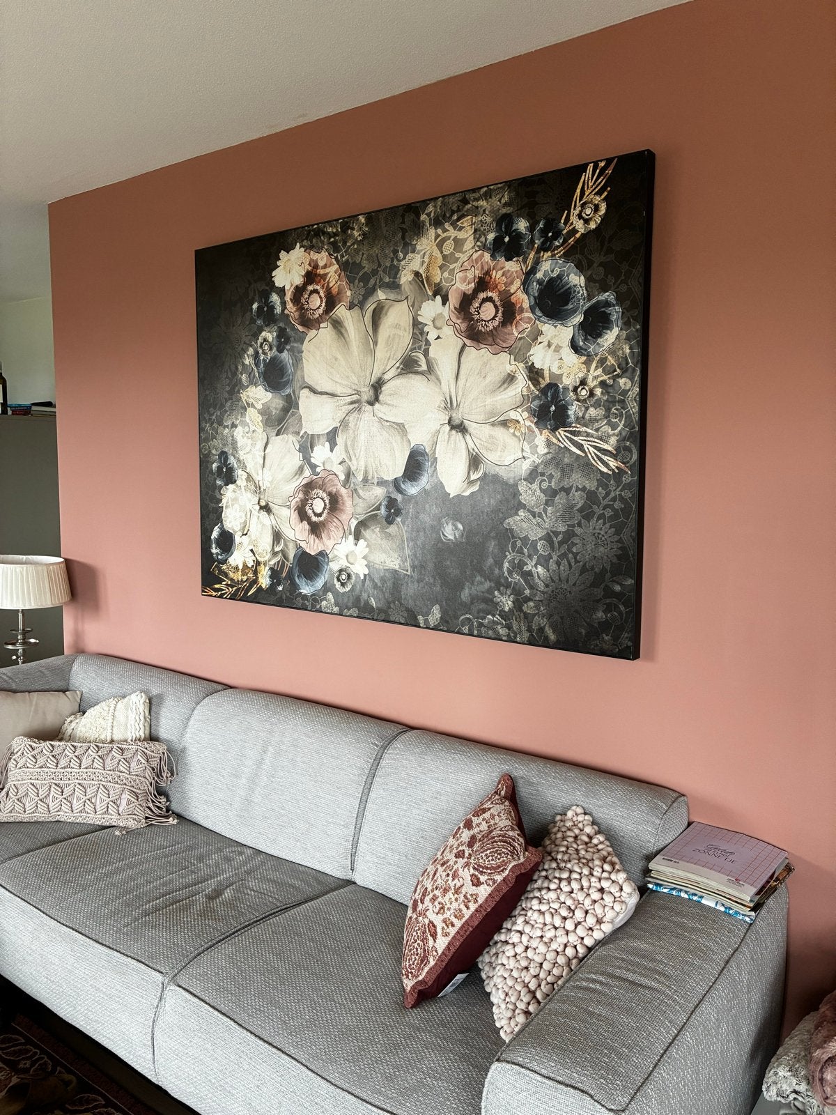 Groot schilderij met bloemen - Modern en stijlvol, Antiek en Kunst, Kunst | Schilderijen | Klassiek, Print, Ingelijst, Ophalen
