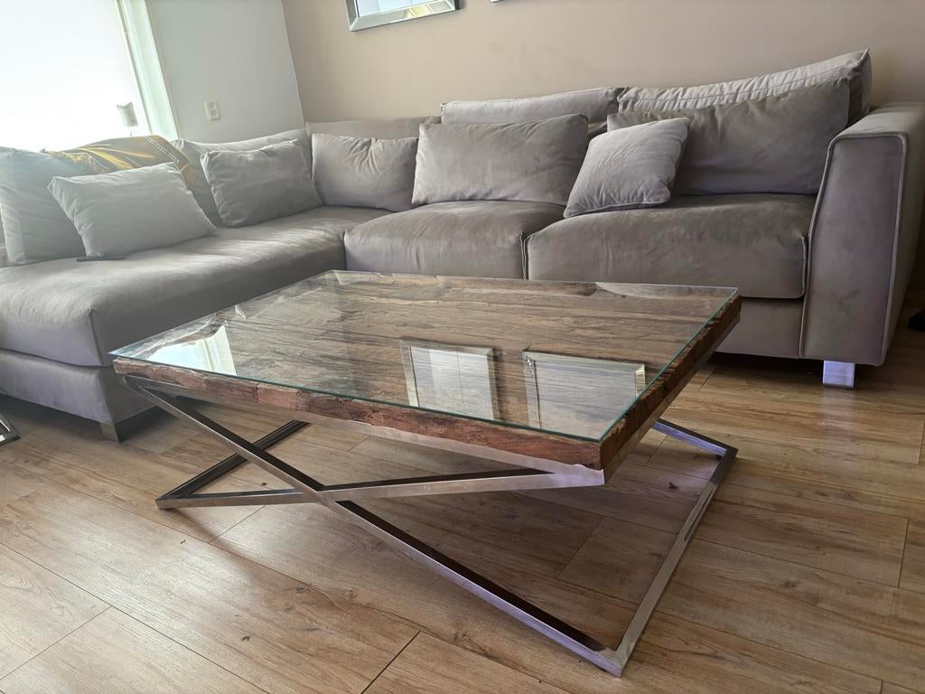 Richmond Kensington Salontafel - Hout & Glas, Huis en Inrichting, Tafels | Salontafels, Ophalen, 100 tot 150 cm, 50 tot 100 cm