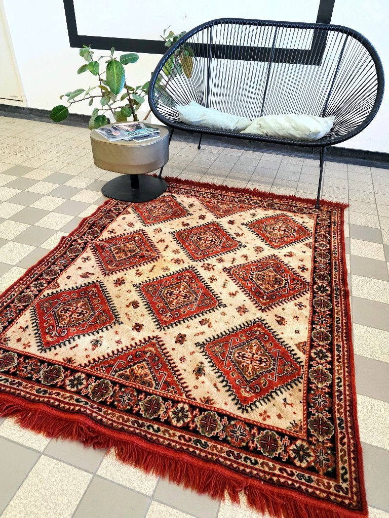 Authentic Vintage Persian Yalameh Wool Rug Hand-Knotted, Gebruikt, 100 tot 150 cm, Ophalen of Verzenden, 150 tot 200 cm